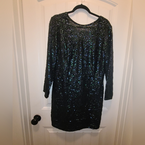 H&M Black Iridescent Long sleeve sequins Dress - Picture 4 of 5